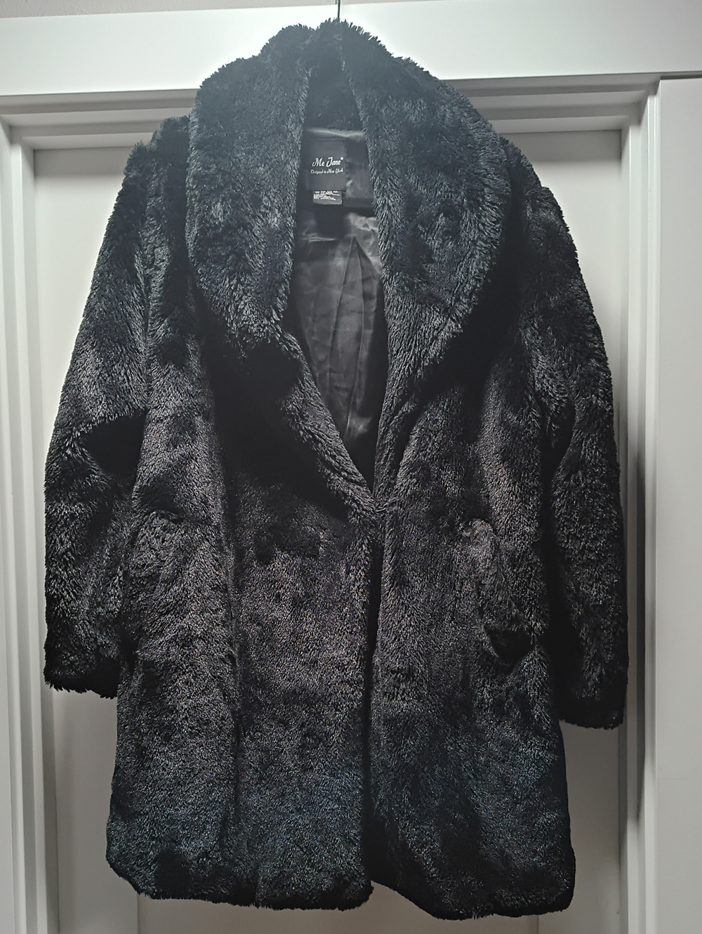 Me Jane Black Faux Fur Teddy Coat with Shawl Collar
